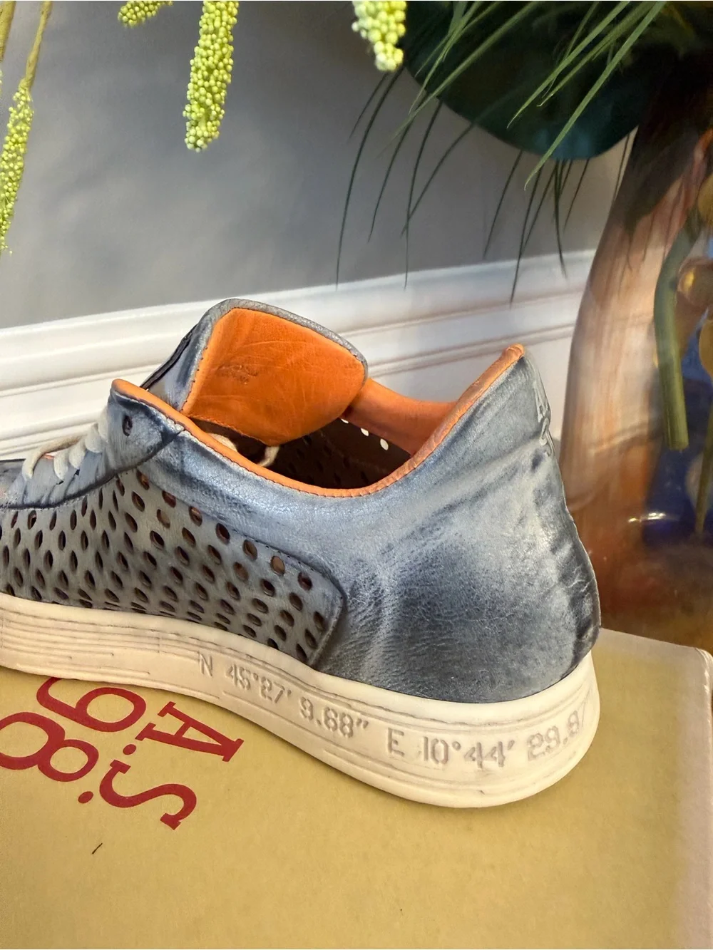 A.S.98 Women's Gray/blue Leather Perforated Low-Top Sneakers